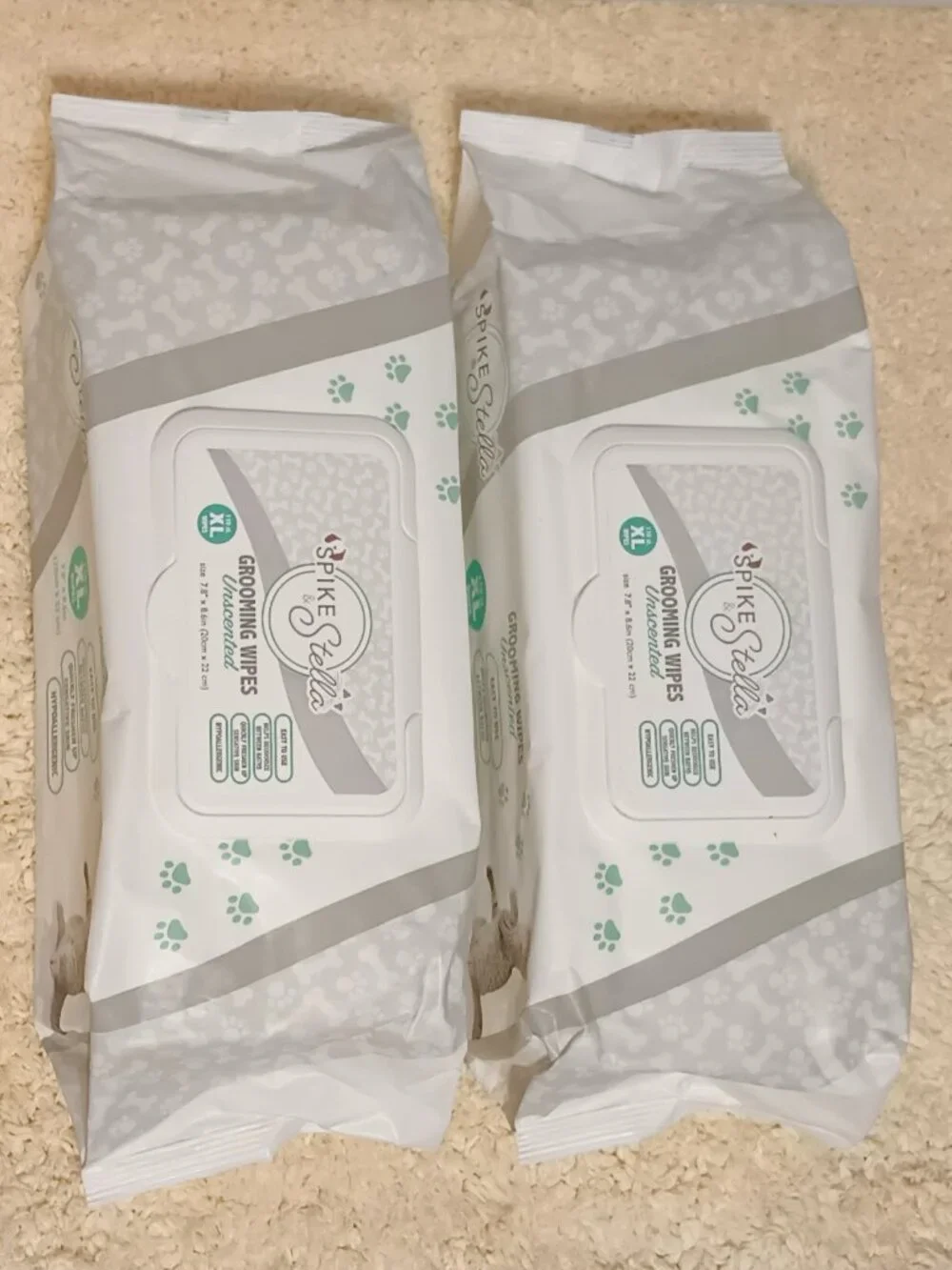 2 NEW packages of Spike & Stella Unscented XL Grooming Wipes,Total of 220 Wipes
